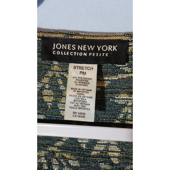 Jones New York Collection Women's PM Long Sleeve Striped Leaf Print Top Green - Picture 2 of 7